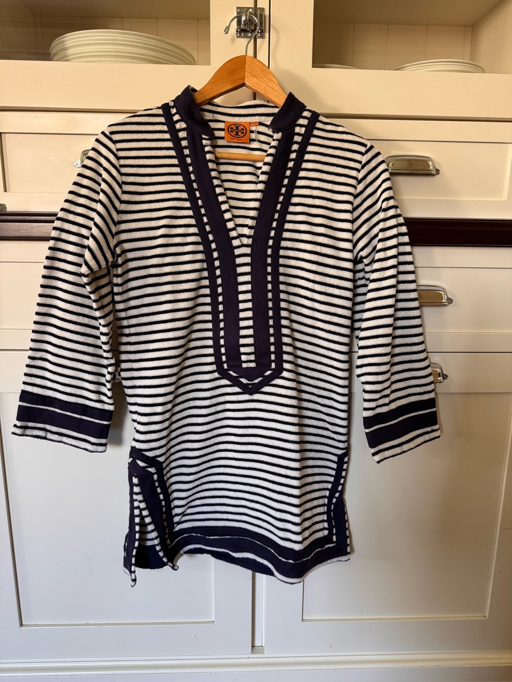 Tory Burch Swim Cover Up in Navy and White TerryCloth Sz XS